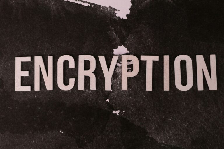 Czarno-biały abstrakcyjny obraz z napisem ENCRYPTION